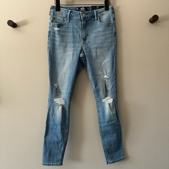 HOLLISTER DISTRESSED MID-RISE CROP SUPER SKINNY JEANS SIZE 5 REGULAR 27W 26L - Picture 2 of 7